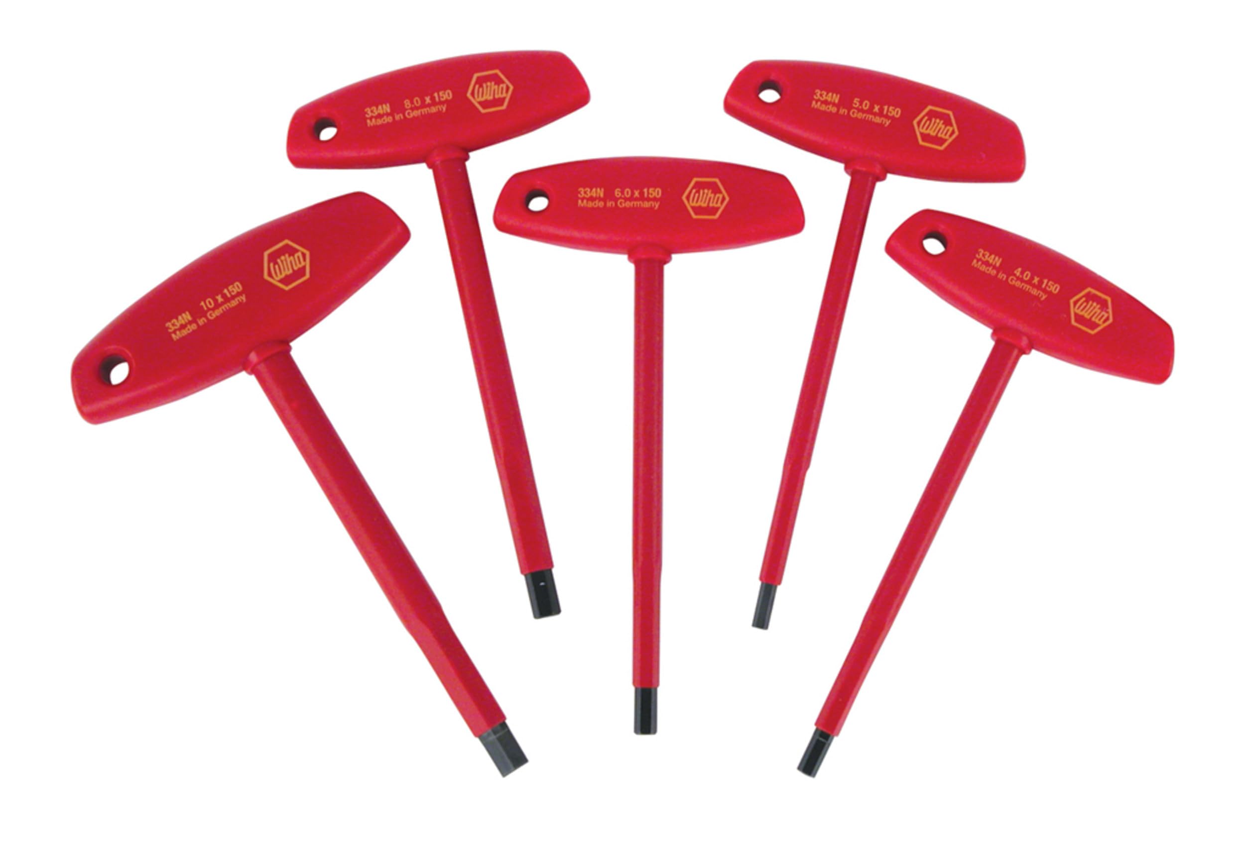 Wiha 33478 Insulated T-Handle Hex Metric Set with 4.0, 5.0, 6.0, 8.0 and 10.0mm, 5-Piece