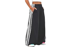 MakeMeChic Girl's Lace Striped Wide Leg Sweatpants Elastic Waist Athletic Baggy Pants