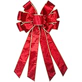 Large Christmas Bow for Wreath, Xmas Red Velvet Bows Winter Holiday Tree Topper Bow for Front Door Wall Indoor Outdoor Christmas Party Decoration Supplies