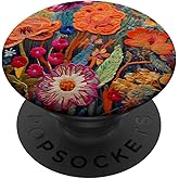 Colorful Flowers in Embroidery Optic, Flowers PopSockets Adhesive PopGrip