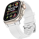 Anlinser Bands Compatible with Apple Watch Ultra 3/2/1 Band 49mm 46mm 45mm 44mm 42mm for Men, Rugged Silicone Sport Strap with Metal Connector for iWatch SE Series 11 10 9 8 7 6 5 4-1 (White)