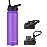 mininoo 24 oz Insulated Water Bottle with Straw Lid, Stainless Steel Double Wall Vacuum, Leak Proof, BPA Free, Keep Cold for 24H & Hot for 12H(Purple)