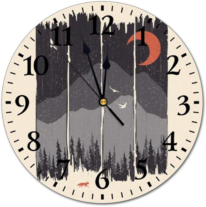 yyone Winter Mountain Weather Wall Clock Silent Non Ticking Decorative