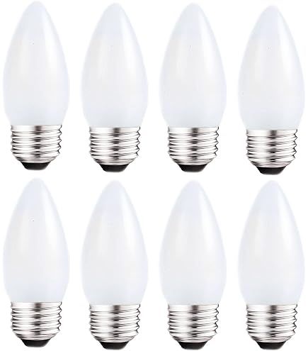 12-Pack 40W B10 Frosted Incandescent Bulbs - 20V, E26 Base, 2700K Warm White, Dimmable