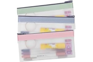 Boxgear 3 Pieces Clear Pencil Case Set for Girls and Boys, Pen Holder with Zipper for Kids, Teens Portable Desk Organizer Pencil Pouch for School & Stationery Supplies (Pink, Blue, Green) (Clear)