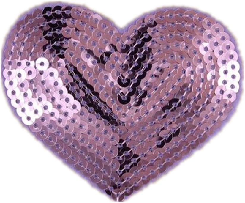 (Pack of 5) Heart Shaped Sequin Iron on Patches Embroidered Sew Appliques for DIY Outfit Pants T-Shirt(Purple)