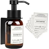 Nobtou Glass Soap Dispenser with Pump and Wall Mount Holder,8.5 Oz Shampoo and Conditioner Dispenser with Waterproof Labels(Brown)