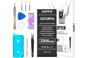GUPFIX Battery for iPhone 12/12Pro, 3300mAh High Capacity Li-Polymer Rechargeable Battery Replacement for iPhone 12/12Pro with Full Remove Tool Kit and Adhesive
