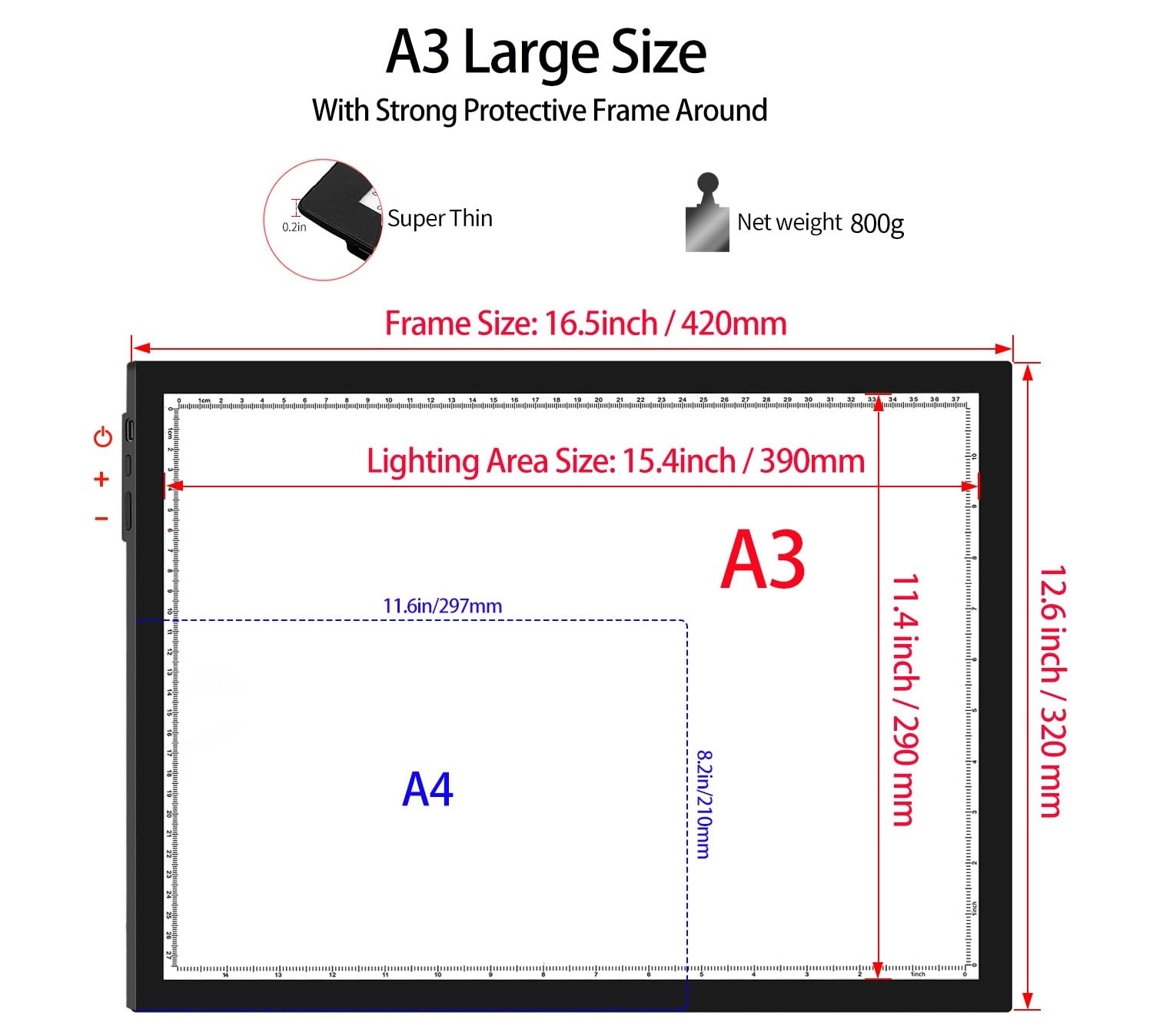 Diamond Painting Light Pad A3, 16.6×12.6 inchs Diamond Painting Light Board Built-in Stand. Side Buttons 9 Levels Dimming Light Table for Diamond Art Supplies
