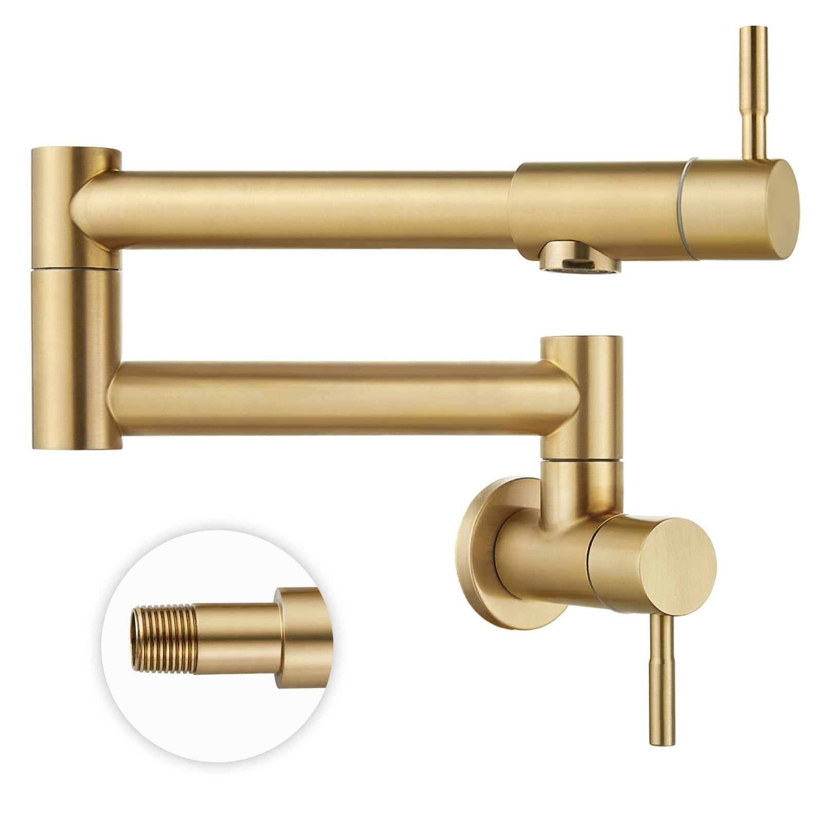 Photo 1 of Heyalan Pot Filler 19 Inch Wall Mount Folding Stretchable Kitchen Restaurant Faucet Stainless Steel Pot Filler Double Joint Swing Arm Two Handles Commercial NPT,Straight Handle,Brushed Gold
