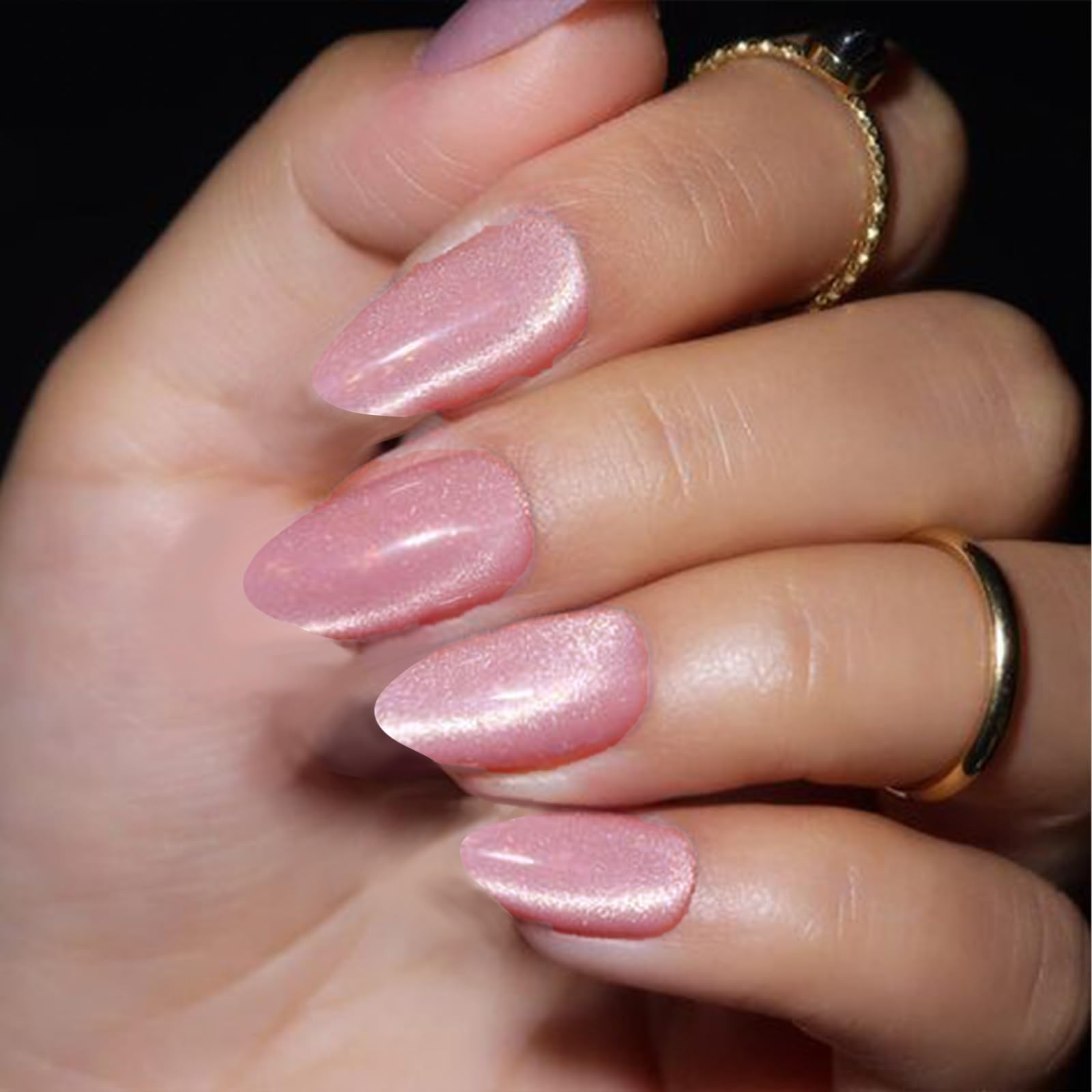 Photo 1 of GLAMERMAID Pink Magnet Cat Eyes Press on Nails Short Almond, Handmade Jelly Gel Fake Nail Kits, Ombre Glitter Magnetic Glue on Nail Stiletto, Aurora Medium Oval Stick on False Nail Set for Women