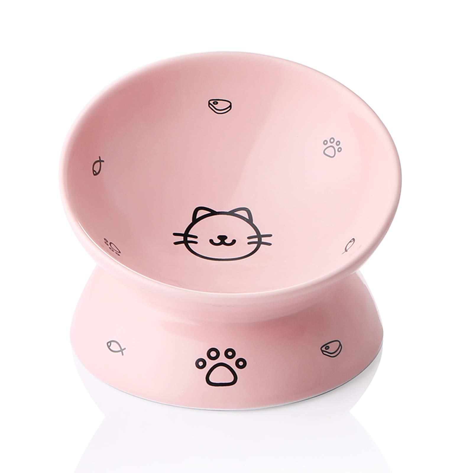 Sweejar Home Ceramic Raised Cat Bowls, Slanted Cat Dish Food or Water Bowls, Elevated Porcelain Pet Feeder Bowl Protect Cat's Spine, Stress Free, 140ml, Backflow Prevention (Pink)