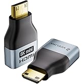 VCE Mini HDMI Male to HDMI Female 8K Adapter, 8K@60Hz UHD Converter with Gold-Plated Connectors and Alloy Housing for Camera,