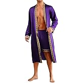 ChiaoLezhee Mens Satin Bath Robe with Shorts Set, Silk Paisley Kimono Lightweight, Soft Long Sleeve Sleepwear