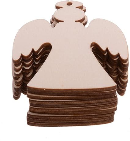 Amazon Com Christmas Wooden Crafts Hanging Ornaments Christmas Tree Decoration Unfinished Wood Cutouts For Diy Blank Slices To Paint 10pcs Angel Style