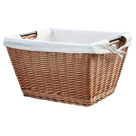 Habau Holzkorb mit Metallrahmen und Leinen, Gelb, 58 x 42 x 33 cm