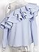 Simplee Apparel Women's One Shoulder Long Sleeve Striped Ruffles Blouse Shirt Tops Blue