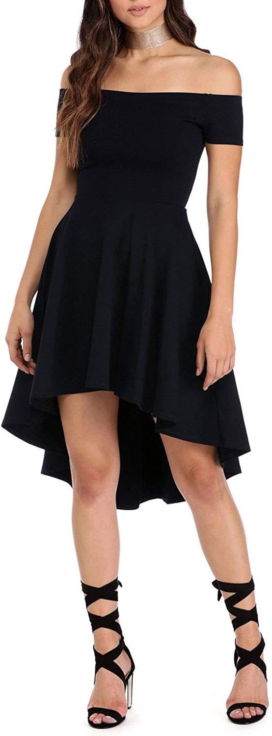 womens off the shoulder short sleeve high low cocktail skater dress