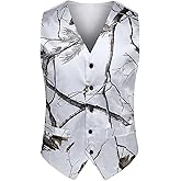 Tailorsun Mens Slim Fit White Big Tree Camo Camouflage 3pcs Vest Tie And Bow Tie Prom Wedding Vest