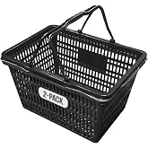 Stackable Plastic Shopping Baskets, Black, Easy-Grip Handles for Grocery, Retail, Liquor Stores, Home Use (Black, 2-pack)