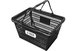 C-STORE PACKAGING Stackable Plastic Shopping Baskets, Black, Easy-Grip Handles for Grocery, Retail, Liquor Stores, Home Use (Black, 2-pack)