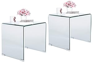GSSDEE Coffee Table, Modern Tempered Glass Coffee Table for Living Room, Easy to Clean and Safe Round Edges, Rectangle Console Table (2 Pack U-Shape end Tables)