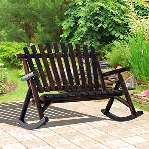 Outsunny Wooden Porch Rocking Chair, Wood Double Adirondack, 2 Person