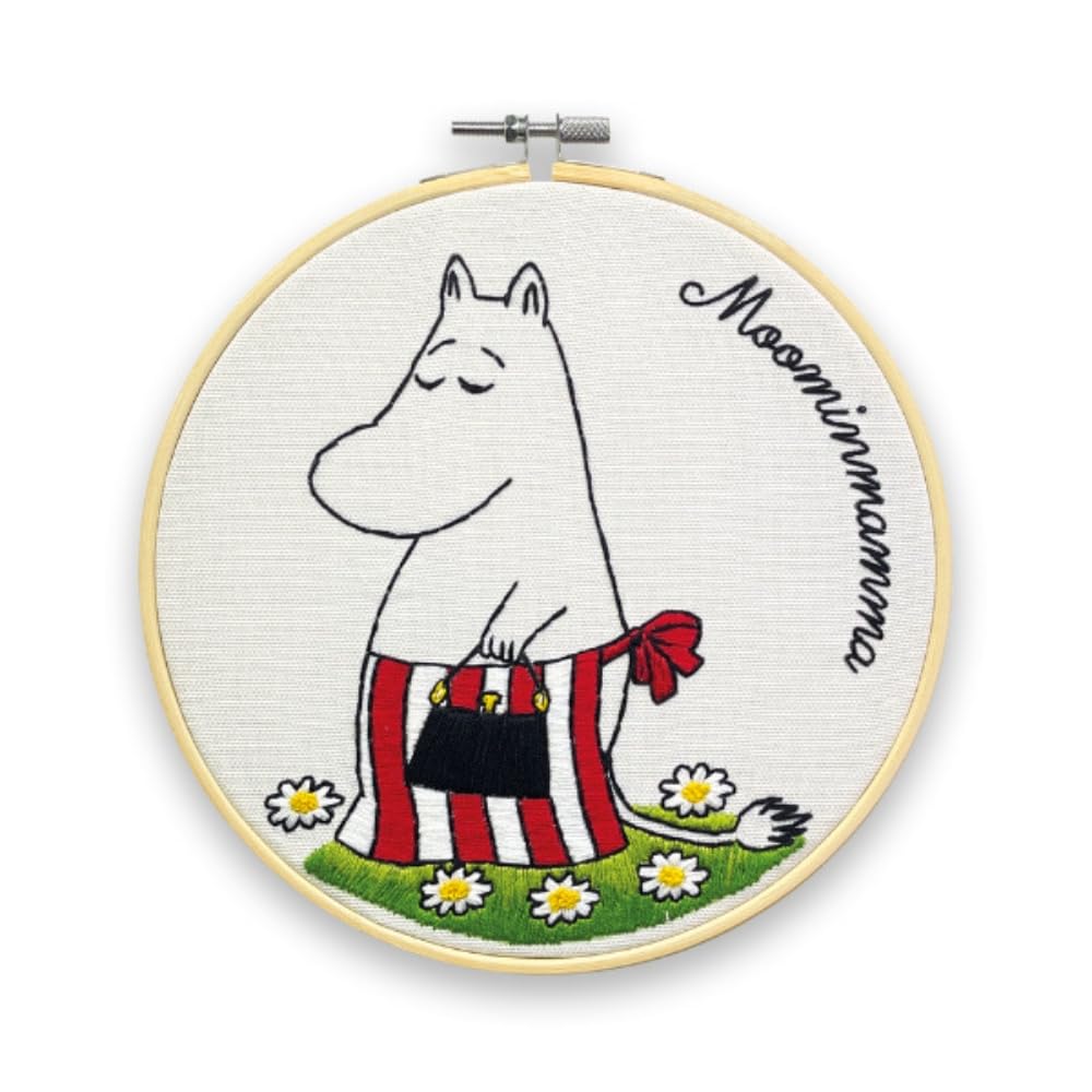 The Crafty Kit Company Moomin Embroidery Craft Kit - Moominmamma Shopping Embroidery Craft Kit for Beginners with Hoop, Needle, Thread and Instructions