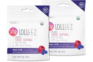 Lolleez Organic Lollipops for Sore Throat Relief – Perfect for Soothing A Sore Throat While Tasting Great – Mixed Berry with Elderberry, 2-Pack (15-Count Bags, 30 Total)