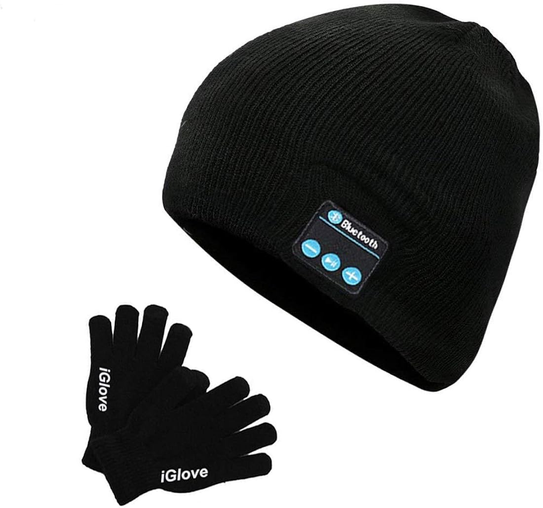 Fanzhou Gorro Bluetooth Auriculares Recargable + Guantes de Pantalla Táctil Gorro con Auriculares Bluetooth Manos Libres Beanie de Invierno Sombrero de Mujer y Hombres - Christmas Gifts.