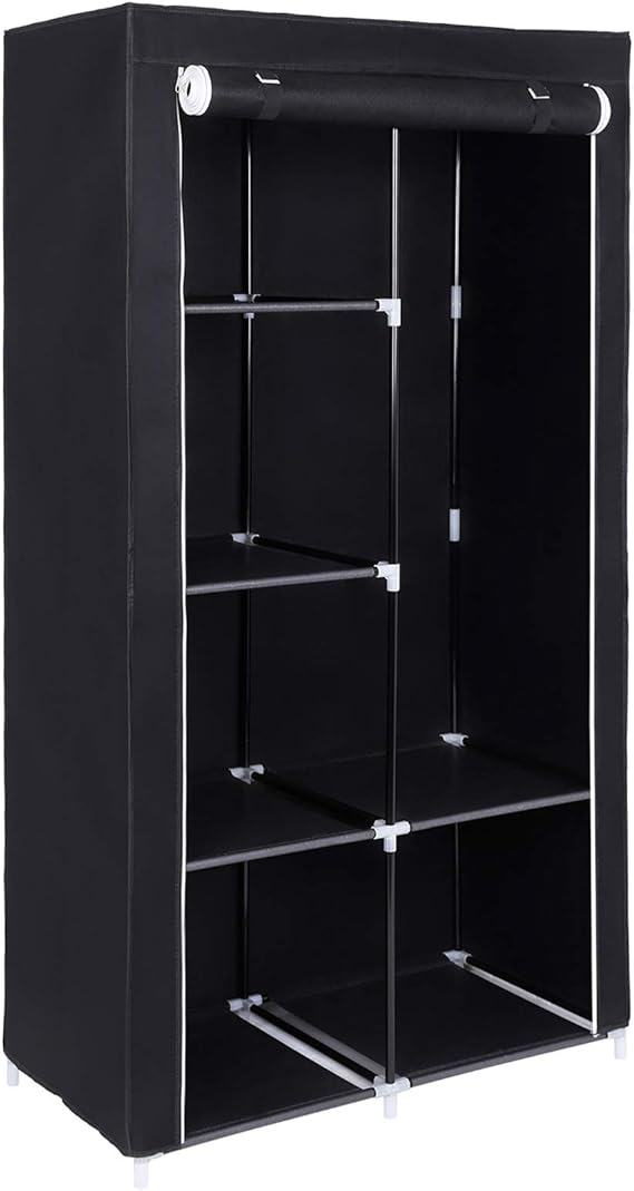 SONGMICS Double Canvas Wardrobe with 2 Hanging Rail (holds up to 25kg