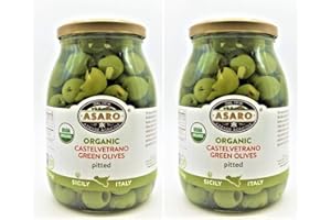 AL AMIN FOODS Asaro Organic Castelvetrano Green Pitted Olives, 33.8 Ounce Jar (2 Pack)