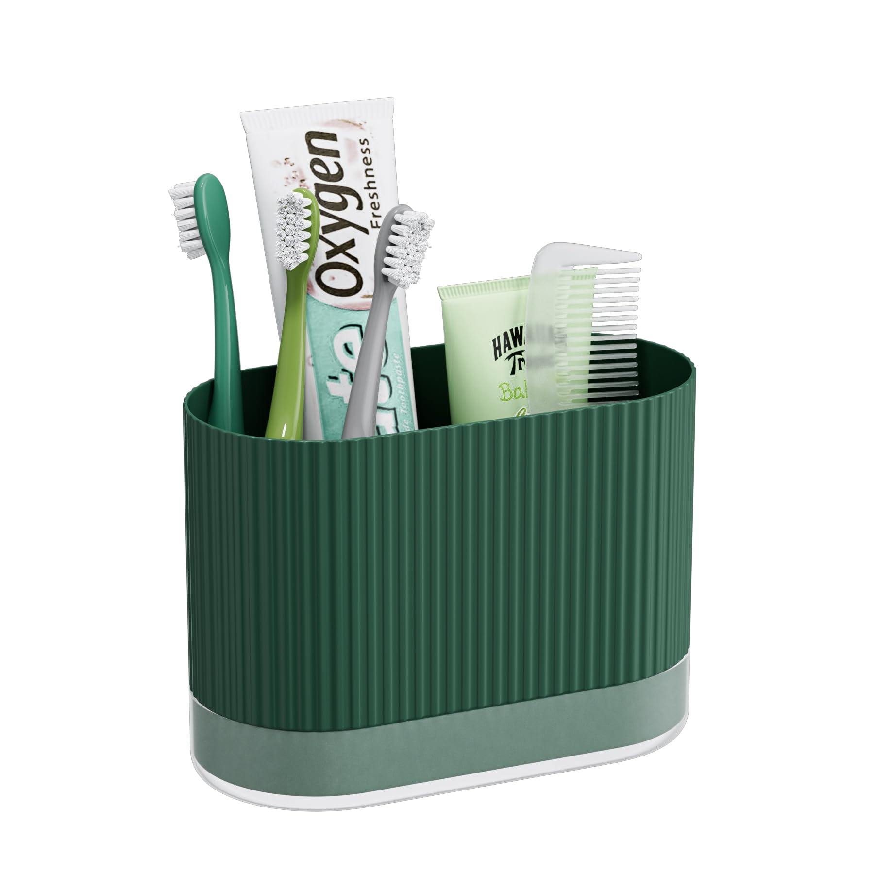 Photo 1 of Green Toothbrush Holders for Bathrooms, Large Plastic Kids Tooth Brush Holder with Drainage and Drip Tray, Cute Shower Toothpaste Holder Stand Organizer Caddy, Green Bathroom Accessories Decor