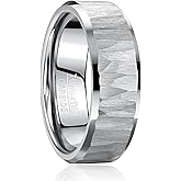 TUNGSTORY 8mm Mens Wedding Band with Hammered Finish, Black/Silver-Color/14K Gold-Plated Tungsten Carbide Ring, Beveled Edges, Customizable, Comfort Fit for Engagement/Daily/Birthday Gift, Size 7-13