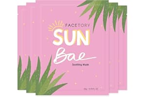 FACETORY K Beauty Face Mask Skin Care - SUN BAE SOOTHING Sheet Mask with Aloe & Shea Butter | After Sun Care, Soothe & Restore (5 Pack)