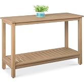 Best Choice Products 48in 2-Shelf Eucalyptus Wooden Console Table Indoor Outdoor Multifunctional Buffet Bar Storage Organizer w/Foot Sliders - Taupe