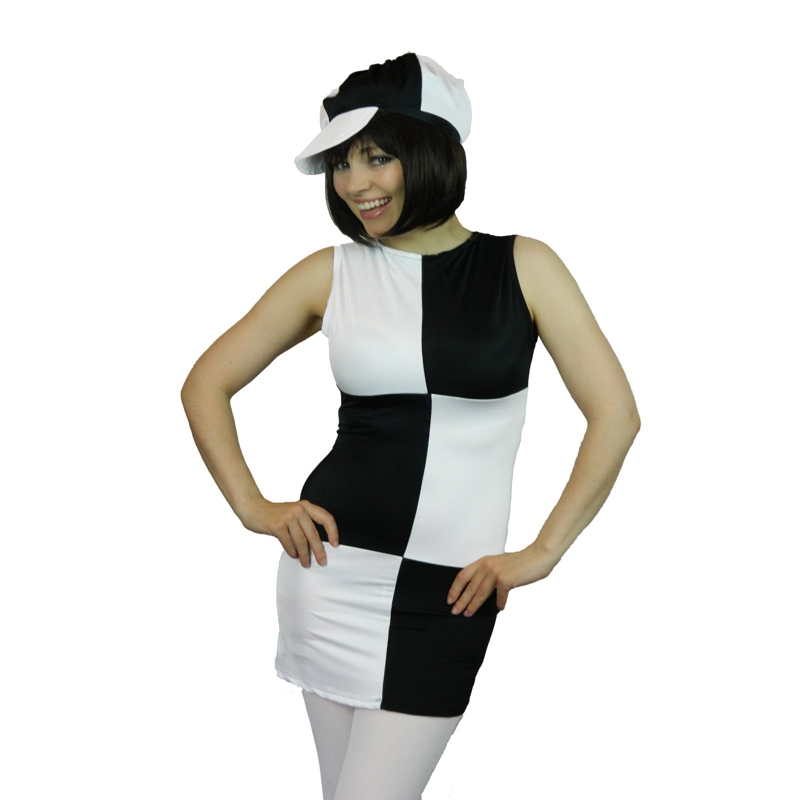 Yummy Bee - 60s Fancy Dress for Women - Disco Mini Dress Fancy Dress Costume - Cap - Plus Size Costumes (White,8)