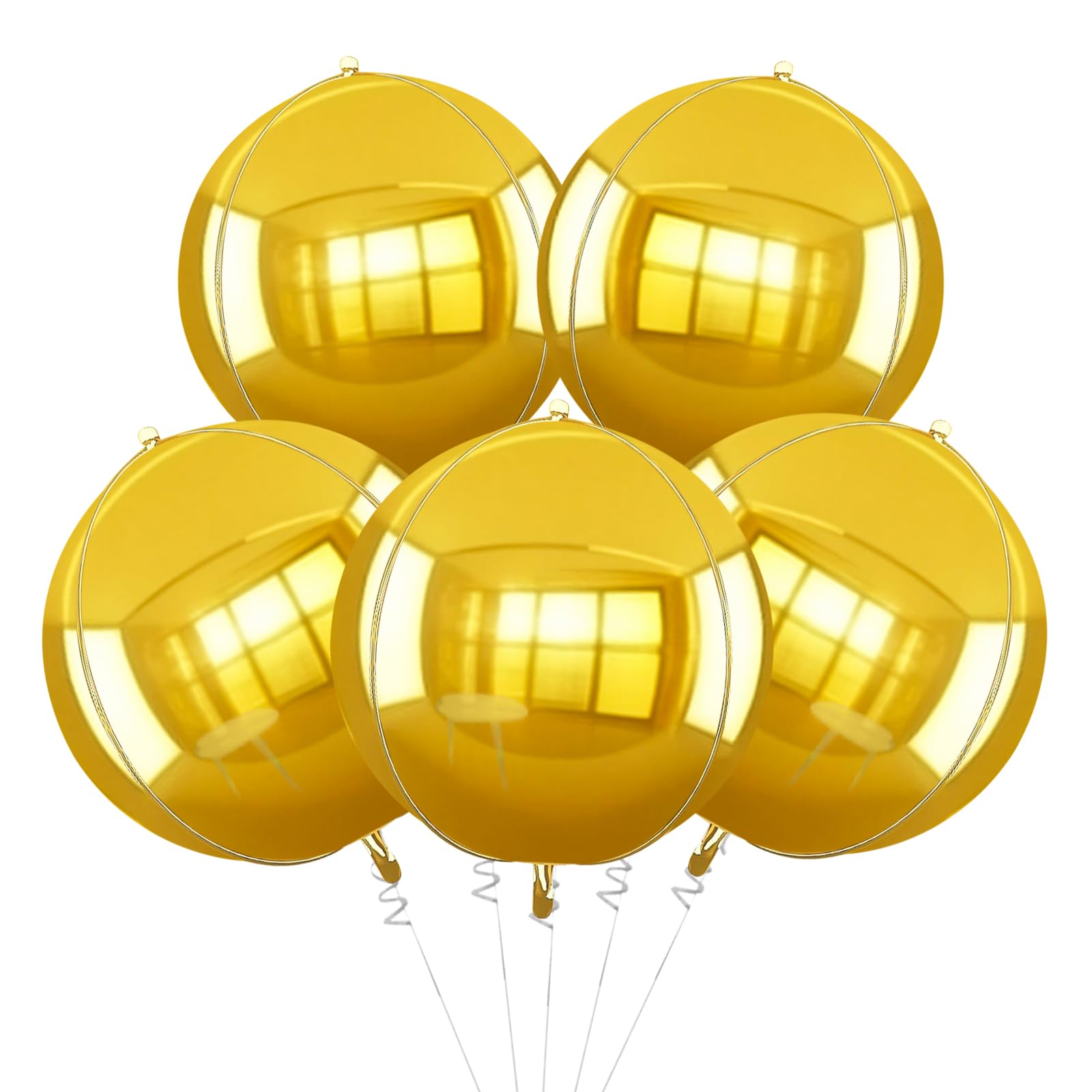 TONIFUL 8pcs Hangable Gold 4D Round Sphere Foil Mylar Balloon 22inch Large Aluminum Film Balloon Gold Mirror Metallic for Birthday Party Wedding Bridal Shower Decoration Christmas New Year Supplies
