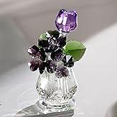 Decorative Crystal Glass Flower Sculpture - Rose & Clover Bouquet, Symbol of Love & Luck, Ornament for Home, Display Cabinet & Window Sill Decor, Gifts for Garden Enthusiasts (Purple)