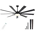 POCHFAN Ceiling Fans with Lights and Remote, Flush Mount Low Profile Ceiling Fan, Dimmable 6 Speeds Noiseless Reversible Modern Ceiling Fan for Bedroom, Living Room, Patio (Black, 72 Inch)