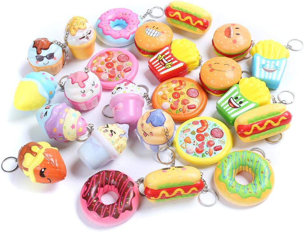 Sinofun 8PCS Random Kawaill Small Food Squishy Package Set, Including Cake, Pizza, Hamburger, Ice Cream, Doughnut, Hot Dog, Slow Rising Keychain Education Toys