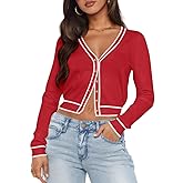 Ezbelle Cardigan Sweater Women's V Neck Tops Knit Crop Button Shirt Puff Sleeve Open Front Summer Sweaters