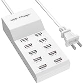 QIONMAR USB Wall Charger USB Charging Station for Multiple Devices USB Charger 10-Ports Power Hub Strip Smart Plug Charging Dock Charge Block Compatible with iPhone 15,iPod,Galaxy S Smart Phones