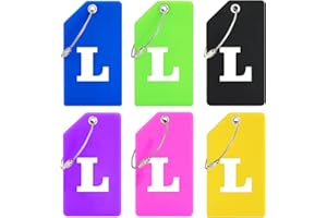 Anteecana Silicone Luggage Tag Initial-Baggage Handbag Travel Suitcase Tags with Name ID Card Quickly to Spot (6 Packs(Yellow+Blue+Green+Pink+Purple+Black, L)