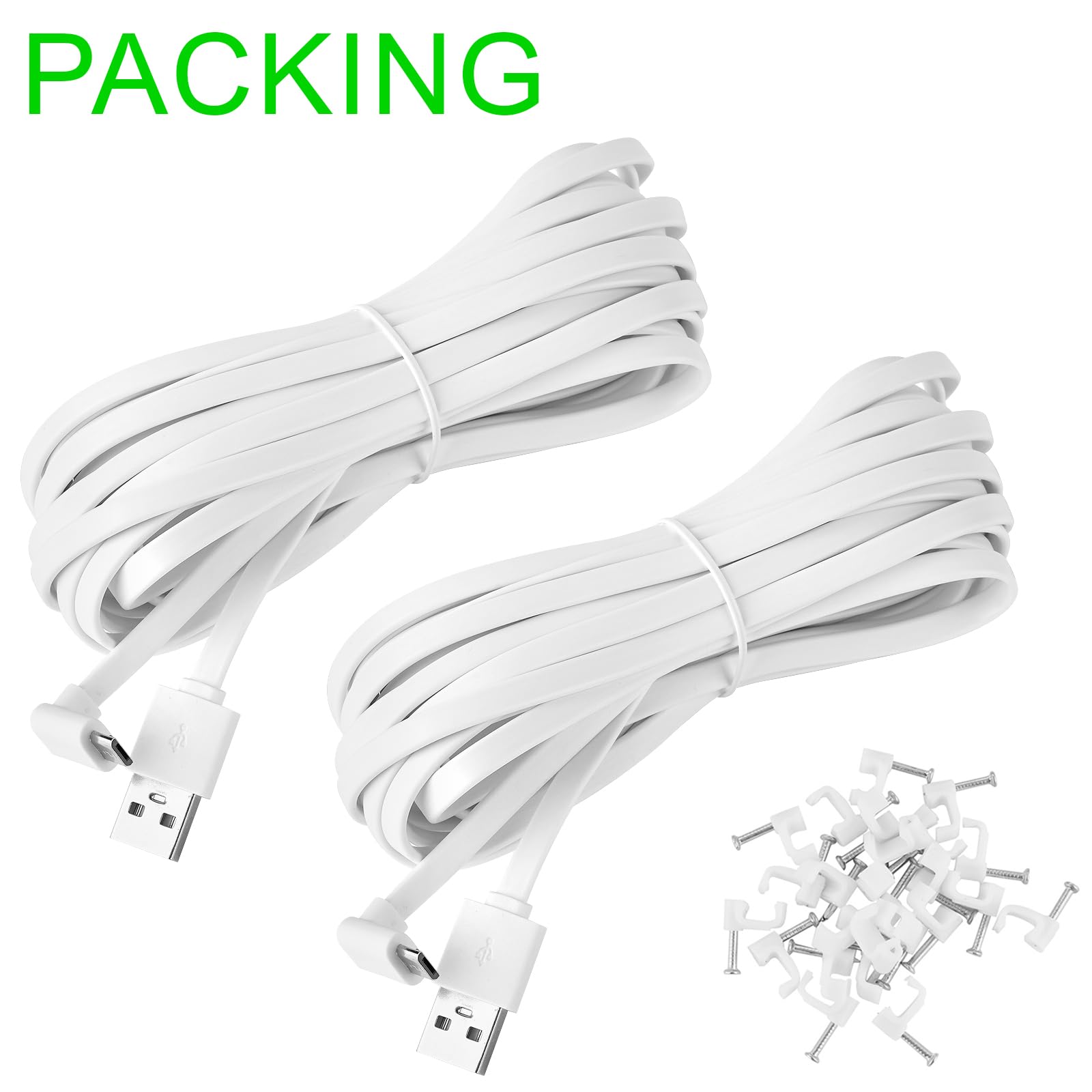 Uogw 2 Pack 25FT Power Extension Cable Compatible with WYZE Cam Pan V3, USB to 90 Degree Micro USB Extension Charging Cable for WYZE Cam Pan V3,L-Shaped Flat Power Cord (White)