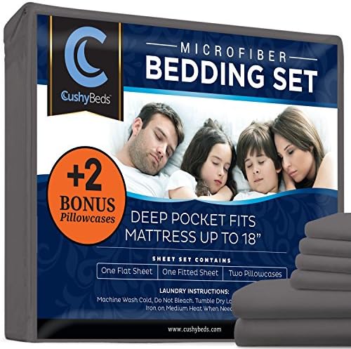 Premium Bed Sheet Set by CushyBeds - Brushed Microfiber 1800 Bedding - Hypoallergenic, Wrinkle, Fade, Stain Resistant - 6 Pieces Includes 2 BONUS Pillow Case (King, Gray)