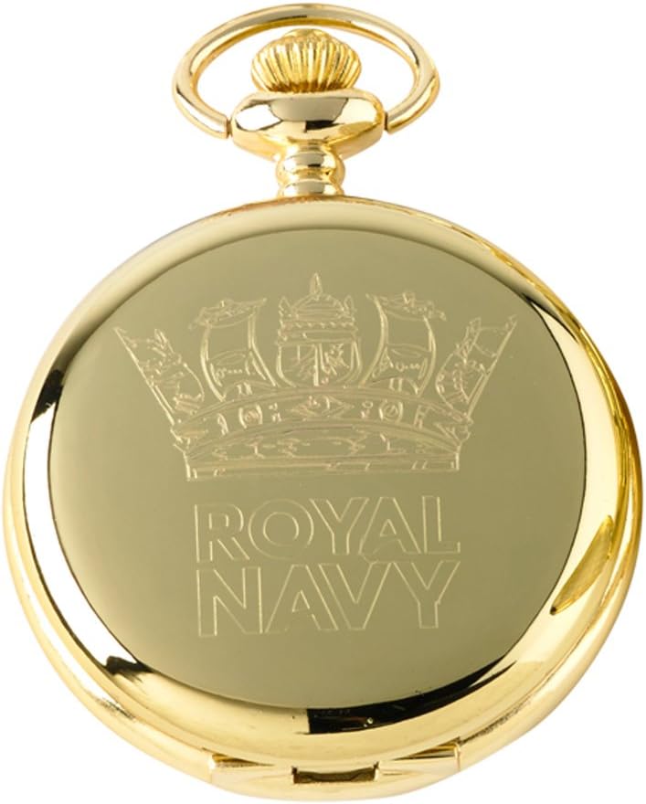 Royal Navy Real Gold Plated Crested Pocket Watch Naval Ships Luxury
