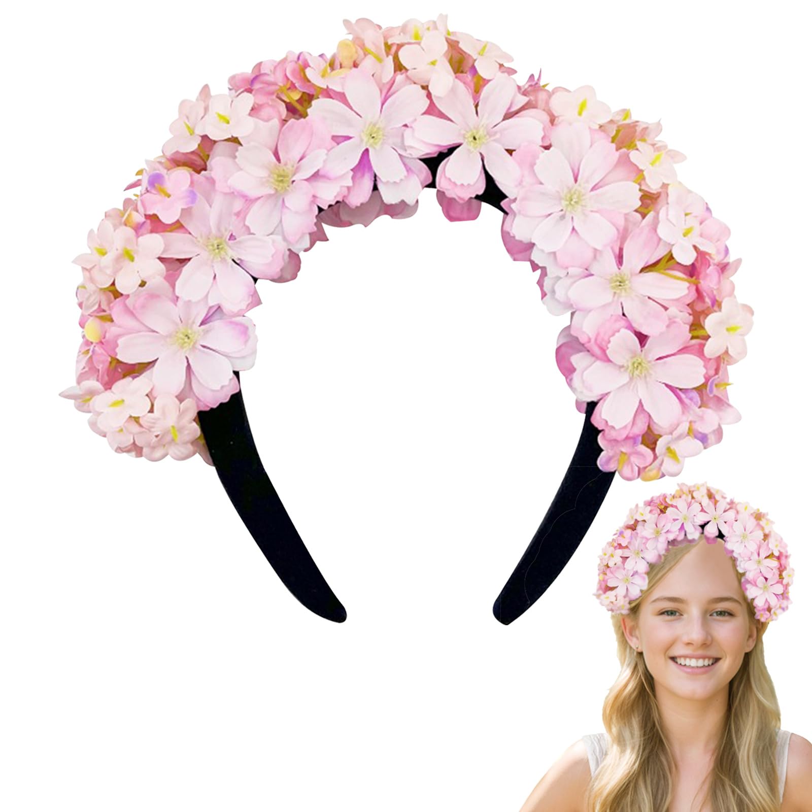 Fosdick Floral Crown Headband for Women & Girls, Boho Floral Headpiece - Flower Garland Hair Band Wreath - Party & Festival Accessory, 21 * 21cm (Pink)