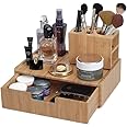 MobileVision Bamboo Makeup Drawer Organizer with 5-Compartment Brush Holder Stand Combo