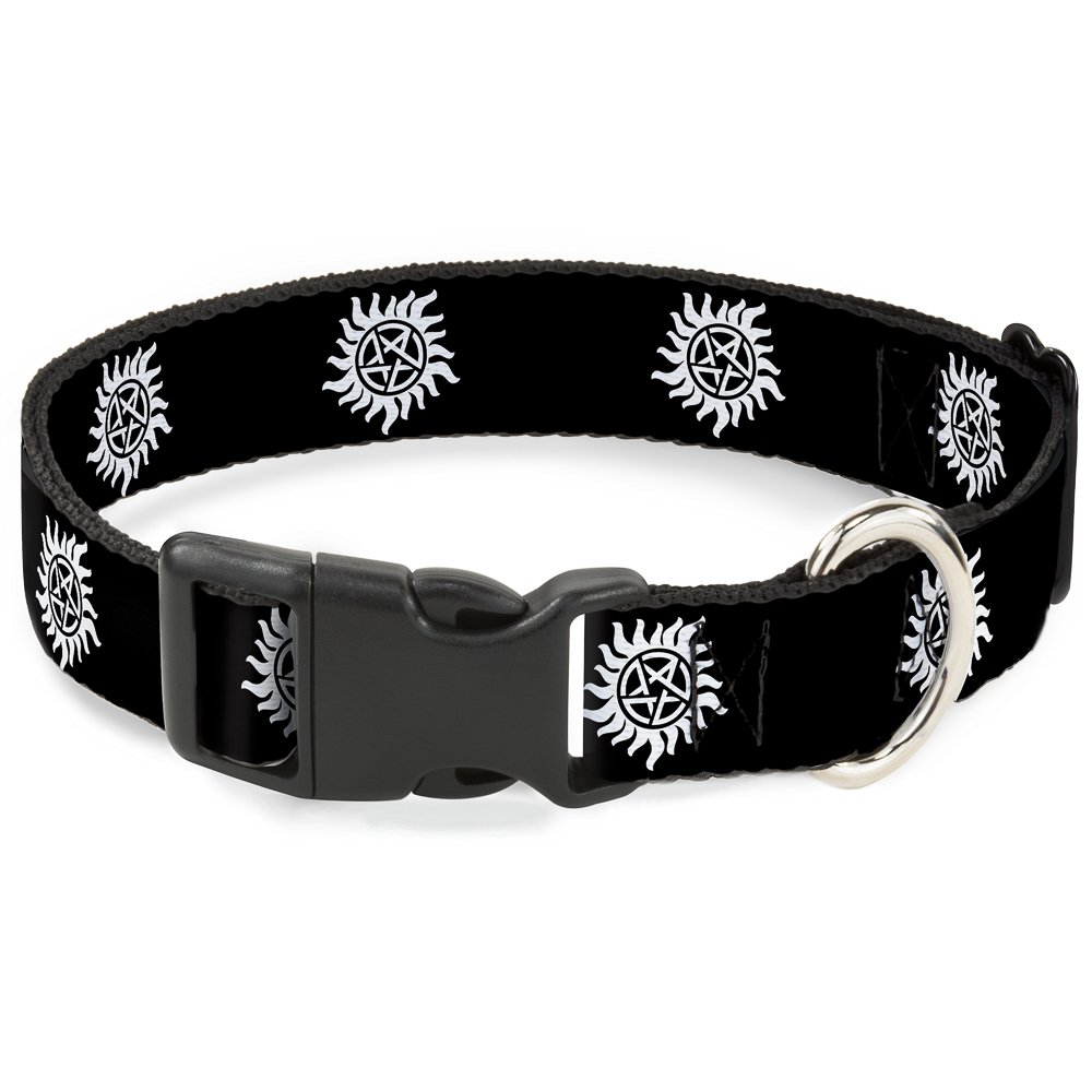 Buckle-Down Plastic Clip Collar - Winchester Pentagram Repeat Black/White - 1" Wide - Fits 15-26" Neck - Large
